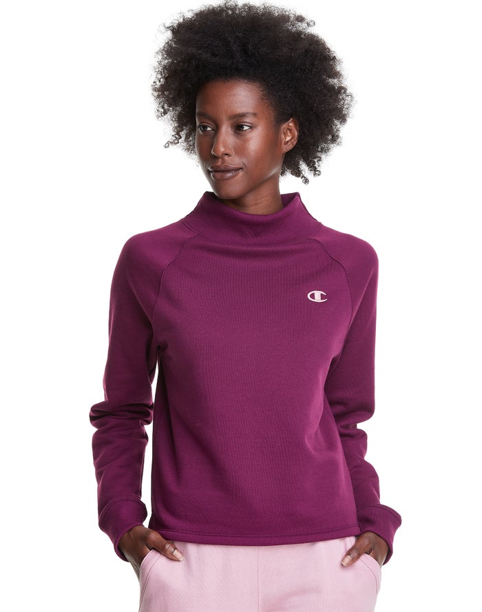 Champion Powerblend Fleece Mock Neck Embroidered Logo Sweatshirt Dames - DonkerPaars - Belgie 1930RE